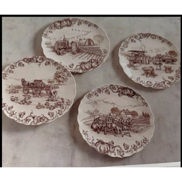 Set Of 4 Pier 1 Imports Farm Scene Salad Plates - Picture 2 of 6